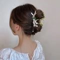 Accesorios Para El Cabello Elegant Green Chiffon Tassel Flower Hair Clip for Women Hot Selling Rose Charm Alligator Hair Clips