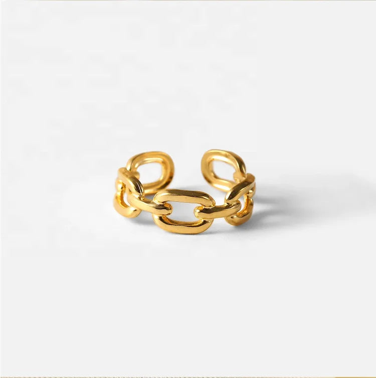Square Buckled Chain Open Rings 18K PVD Gold Plated Stainless Steel Jewelry Simple Link Chain Adjustable Open Rings