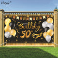50th Birthday Party Decoration Large Fabric Black Gold Sign Poster for 50th Anniversary Photo Booth Backdrop Background Banner