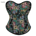 5 Brooches Closure Women's Slimming Binder Bustier Medieval Gorset Top Floral Embroidered Overbust Corselet With 12 Glue Bones