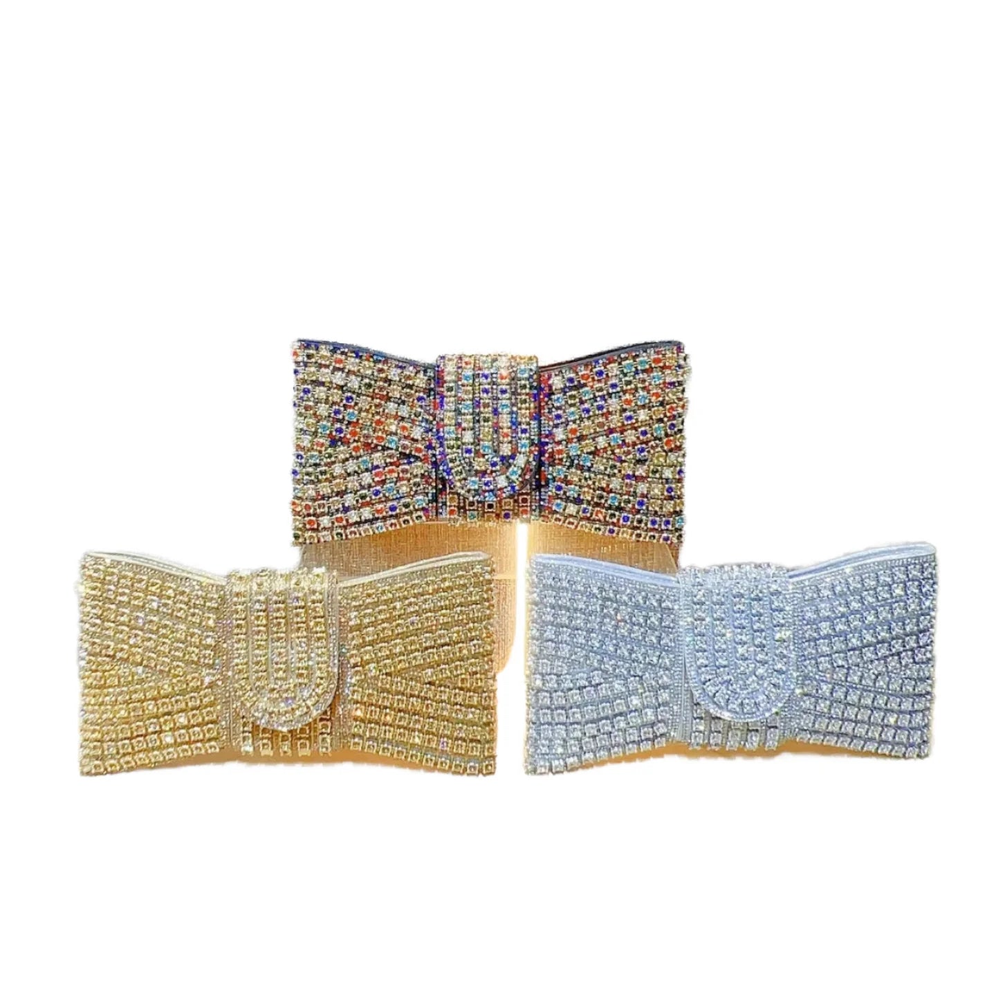 Wholesale Luxury Women Rhinestone Evening Clutch Bag Oversized Bow Chain Shoulder Handbag