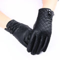 Women's Black Leather Gloves Diamond Pattern Goatskin PU Stitching Plain Style for Small Hands-Daily Outdoor Casual Four Seasons