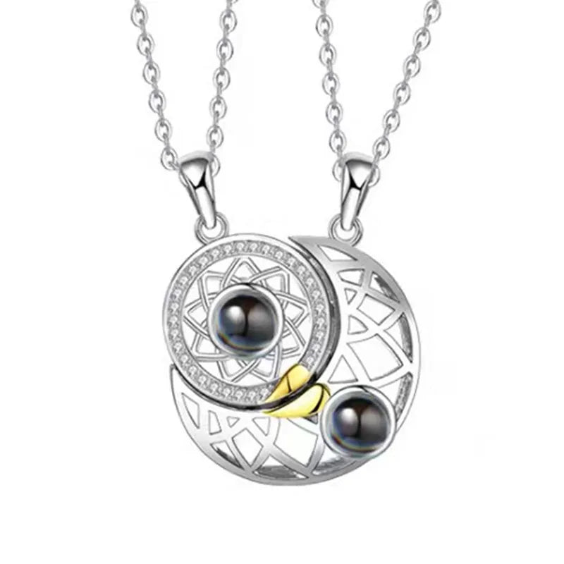 SC Moon and Star 100 Languages I Love You Charm Necklace Couple Jewelry Personalized Photo Projection Necklace