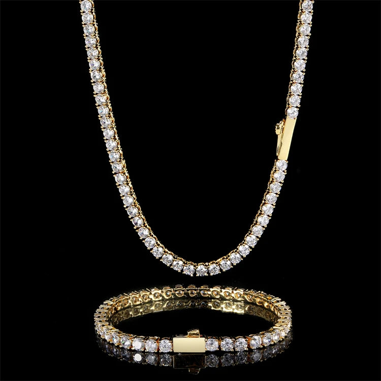 Hip Hop Bling Iced Out Chain Necklace Female Accessories 18K Gold Plated Tennis Chain Necklaces