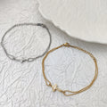 Hot Sale Trendy Double Layer Beaded Chain Bracelets Gold Plated Stainless Steel Charm Shell Cross Bangles Jewelry Bulk WSB002