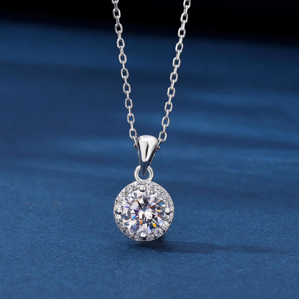 Elegant 925 Sterling Silver Round 6.5mm 1ct VVS Moissanite Full Diamond Pendant Women's Necklace Jewelry with GRA Certificate
