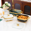 11-13-15 Inch Black White Green Porcelain Baking Dish Candle Heating Luxury Hotel Casserole Ceramic Pot Glass Lid Gold Shelf