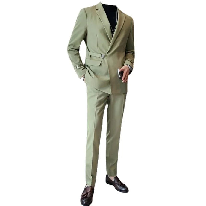 M-4XL Suit Set for Men's Casual Korean Version British Style Suit Coat With Bride Wedding Dress 2pcs Sets