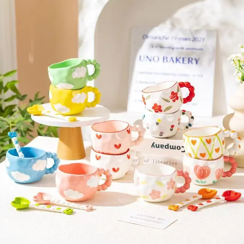 M 300ml European Ceramic Coffee Mug Saucer Creative Cloud Ceramic Water Cup Love Breakfast Milk Mug Afternoon Tea Flower Tea Cup