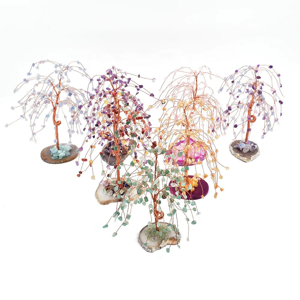 Natural Reiki Crystal Chip Trees of Life Luck Crystal Money Tree Healing Chakra Crystal Tree