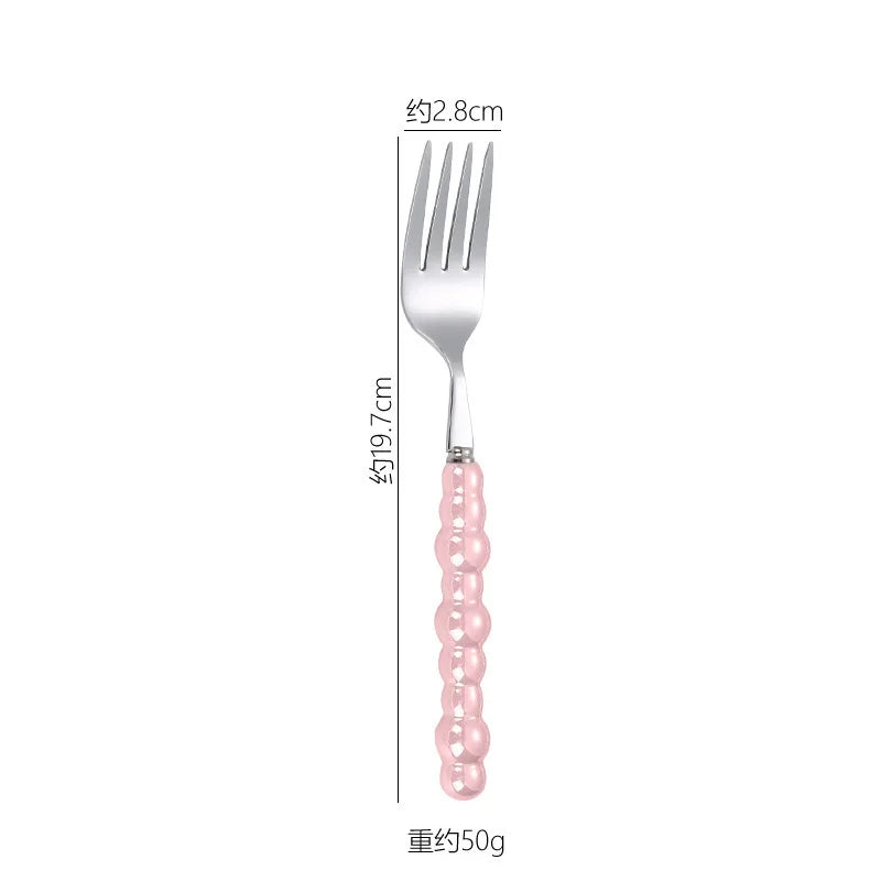 304 Stainless Steel Fork Creative Pearl Porcelain Ceramic Handle Colorful Fork Tableware Western Cuisine Serving Fork