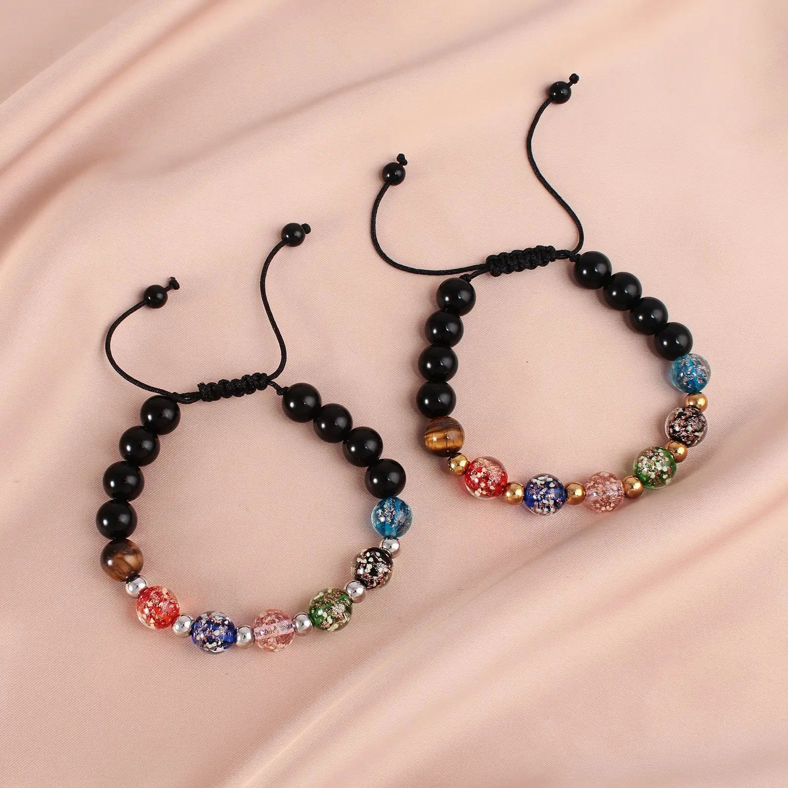 Fluorescent Crystal Beaded Bracelet Night Light Glowing Beads Bangle Golden Sand Glass Luminous Bracelet for Couples