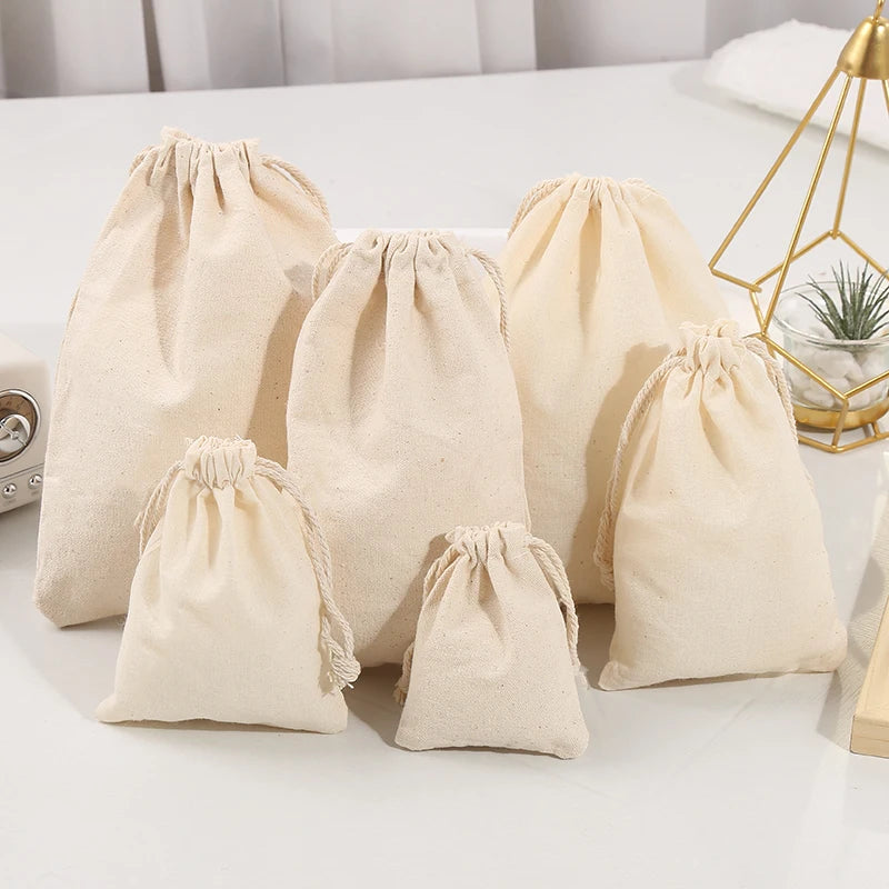 Customized Natural Small 10*15CM Recyclable Cotton Drawstring Bag Coffee Wig Cosmetic Tools Perfume Food Gift Essential Oil