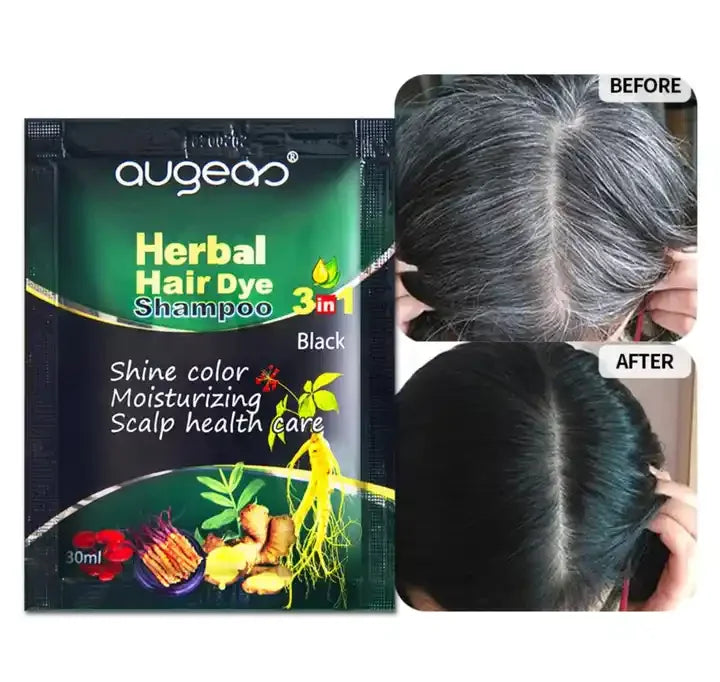 Hot Sales Augeas 30ml Bags Hair Color 3 in 1 Covers Gray Hair Herbal Ginger Black Dye Hair Shampoo