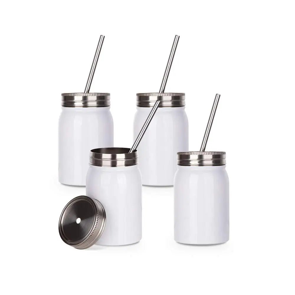 500ml Sublimation Mason Jars Vacuum Insulated Coffee Mug Cup Stainless Steel Wide Mouth Straight Mason Jar with Metal Straw