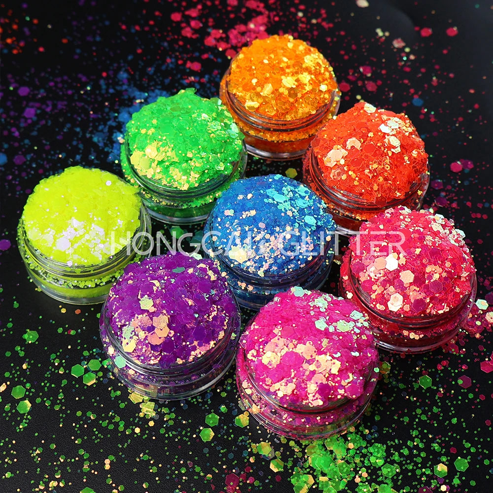 Eco Friendly Polyester Neon Iridescent Glitter Chunky Wholesale Glitter Bulk Nails Craft Supplies Christmas Decorations