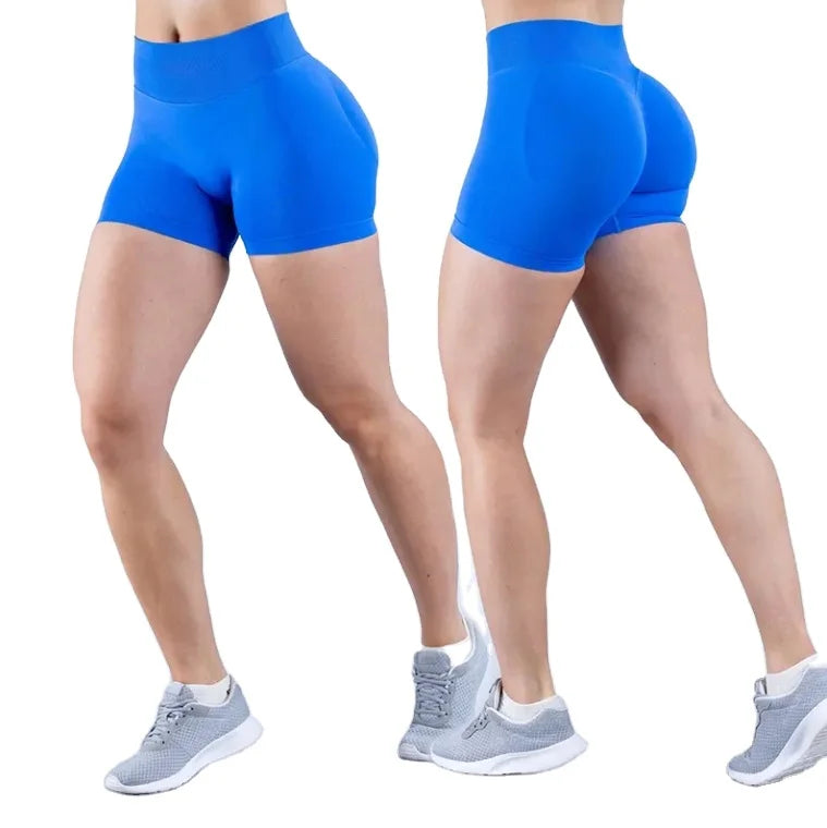 Medium Low Waist High Elasticity Nylon Three Section Waist Pleat Lifting Seamless Low Waist Three Quarter Fitness Yoga Short