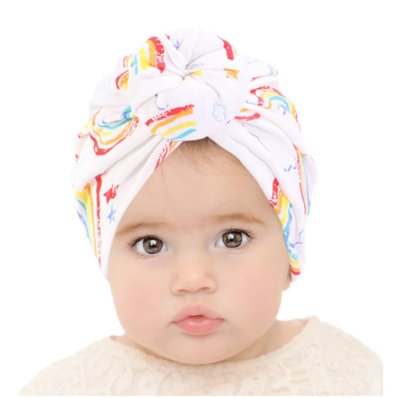 New Baby Girls Cotton Turban Soft Bowknot Headband Kids Cute Print Headwrap Gift 11 Colors Newborn Toddler Hair Cover Hat