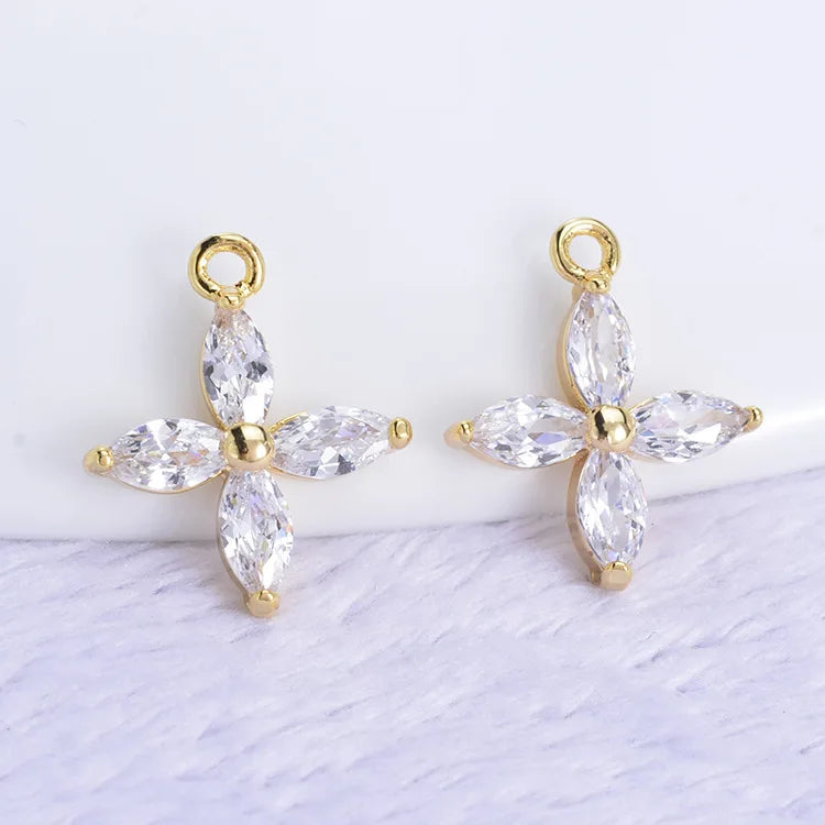 Factory Wholesale 14K Gold-plated Inlaid Zircon Four-petal Flower Shaped Pendant