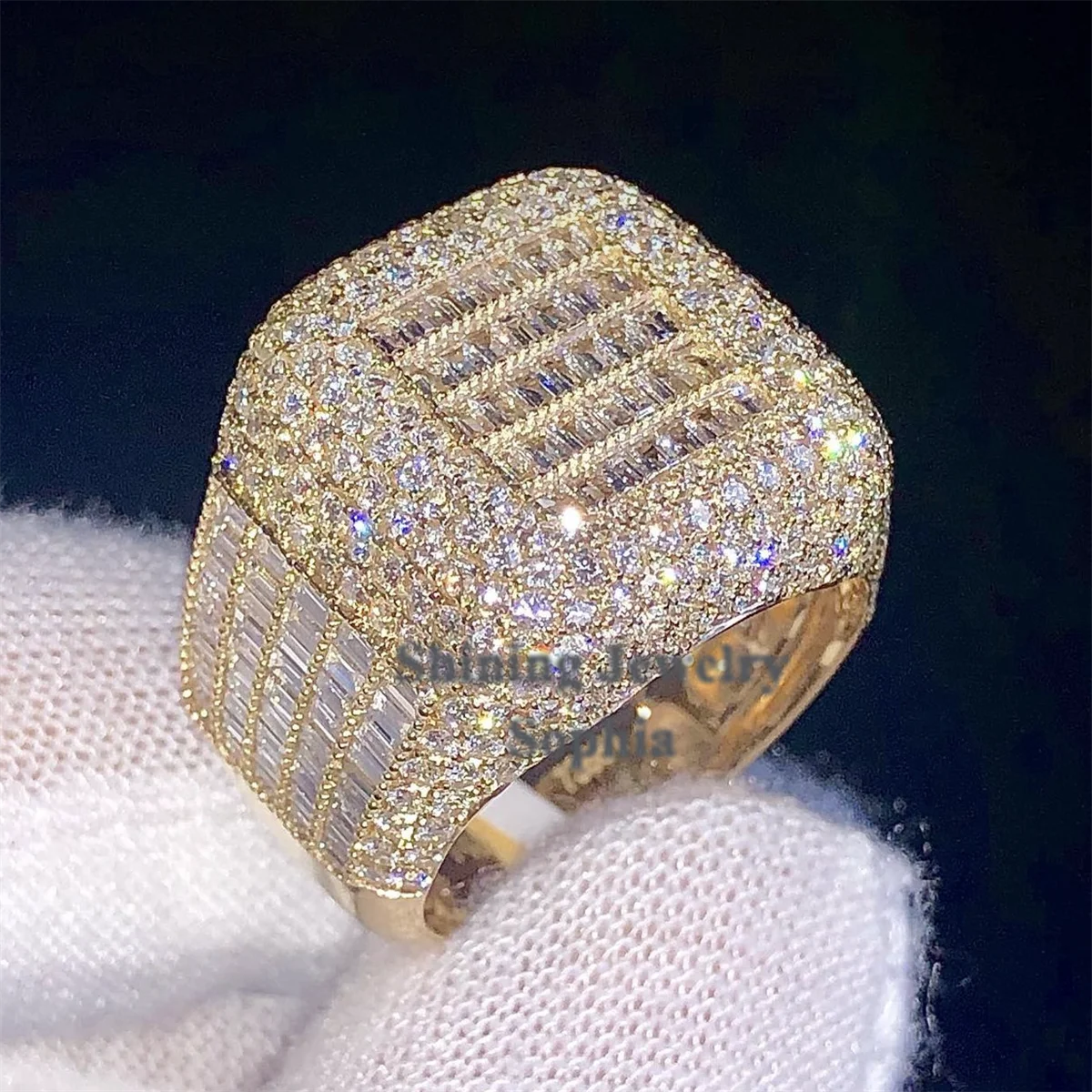 New Arrivals S925 Sterling Silver Rose Gold Fashion Style Hip Hop Custom Logo Ring Hand Set Vvs Moissanite Diamond Iced Out Ring