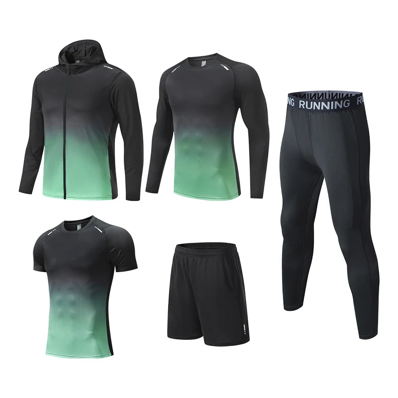 Men 5 Piece Tracksuit Custom Workout Clothing Gym Fitness Set Reflective Printing Tie Dye Men Joggers Suit