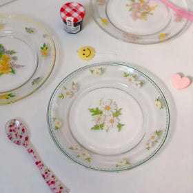 Nordic Small Daisy Glass Plate Retro Vintage Simple Salad Dishes Dessert Plate Stand for Cake Snack Tray Wedding Plates
