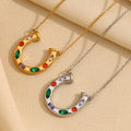 Fashion Women's Stainless Steel Horseshoe Pendant Necklace with Zircon Waterproof Link Chain for Anniversary