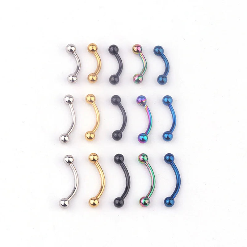 ZF 316L Stainless Steel Ball Curved Barbell Eyebrow Ring 16g Bar Ear Labret Body Piercing Jewelry