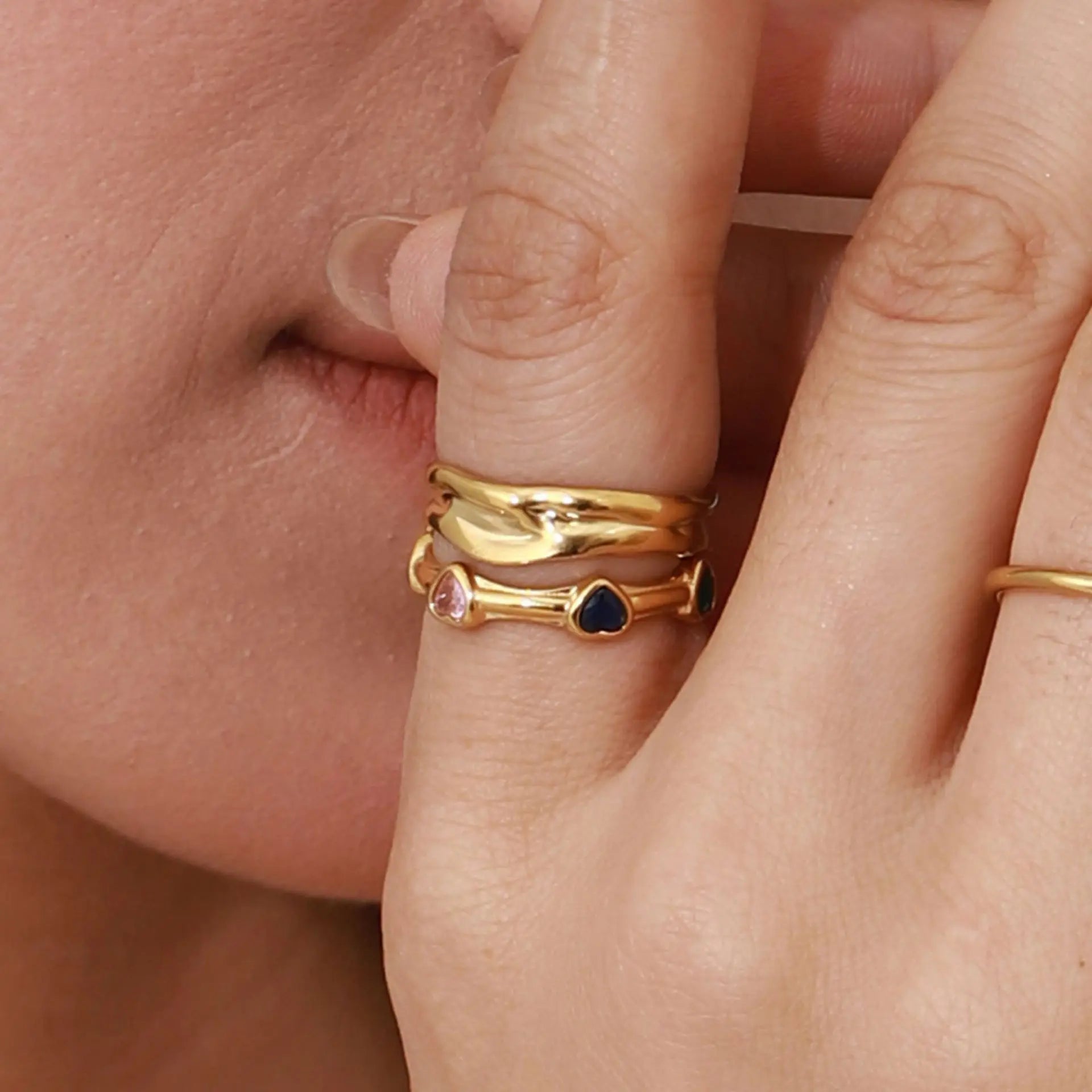New Arrival 18K Gold Stainless Steel Ring Adjustable Vintage Romantic Jewelry Heart Shape Colorful Zircon Open Rings