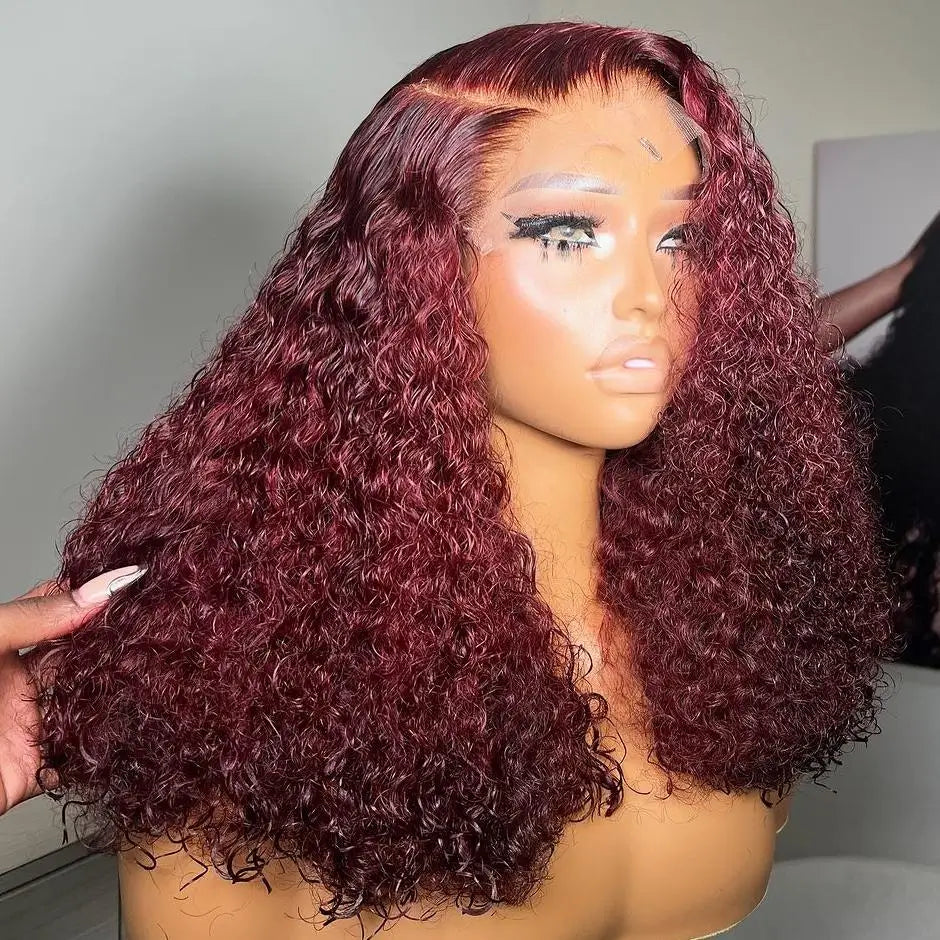 7*7 Human Hair Wigs  250% Burgundy 13*4 Lace Frontal Wig Curly Heavy Density 13*6 HD Transparent Jerry Curly Lace Frontal Wig