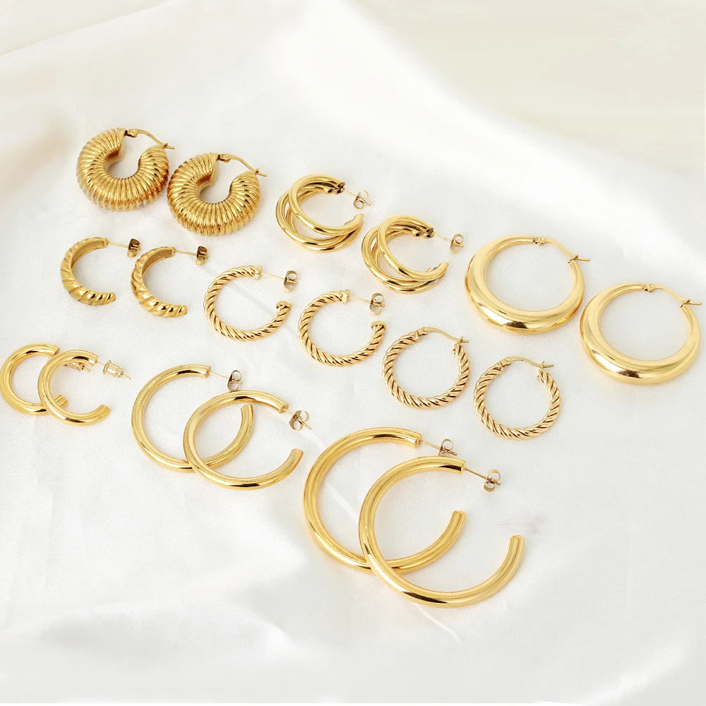 Earings Jewelry Women Fashion Minimalist Big Chunky Huggies Earrings Custom Statement 18K Gold Stainless Steel Hoop Earrings