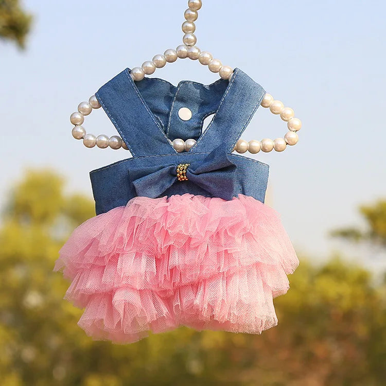 Wholesale Luxury Teddy Stripe Mesh Dog Cat Skirt New Style Cute Puppy Pet Princess Dress for Spring Summer Made of Polyester