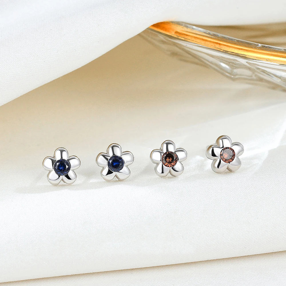 Minimalist 925 Sterling Silver Flower Stud Earrings Simple Fashion Diamond Flower Earrings with Rhodium Plating Allergy Proof