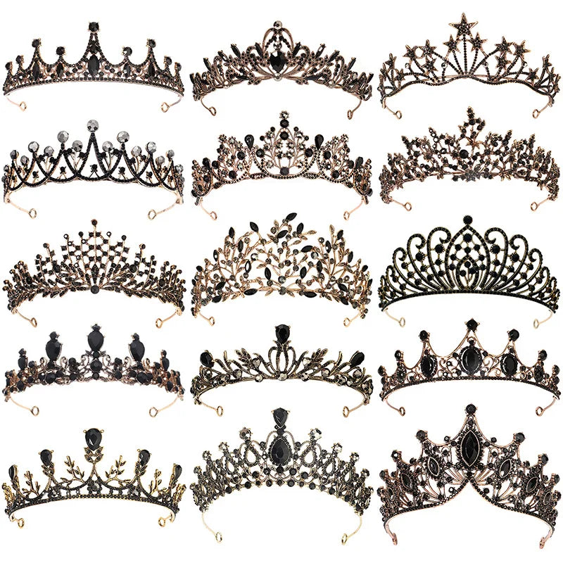 Black Elegant Manual Princess Rhinestone Crystal Beauty Custom Handmade Pageant Queen Miss World Crown and Tiara