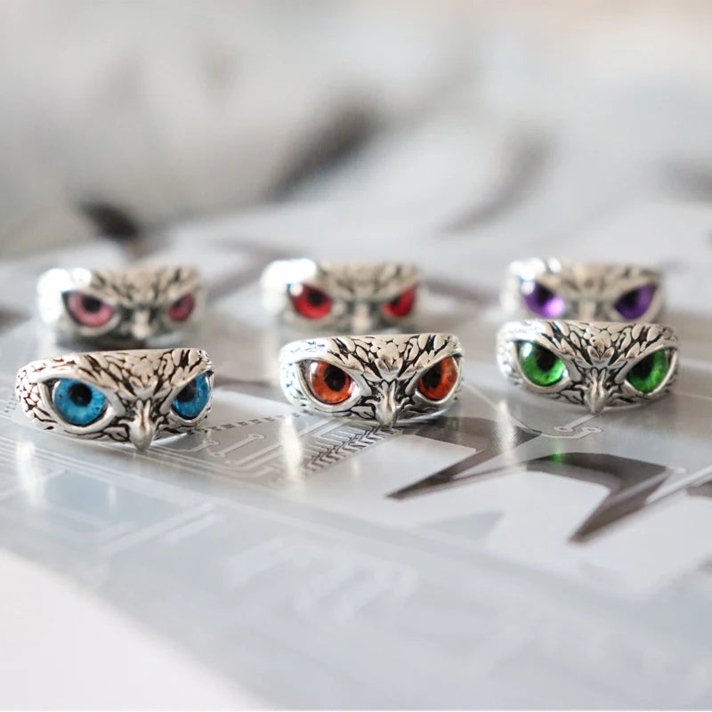 Charming Fashion Owl Ring Design Multicolor Eyes Silver Color Men Women Engagement Wedding Rings Jewelry Gift Resizable