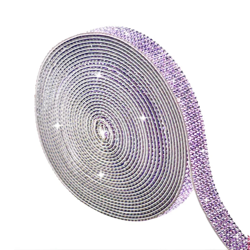 Bling DIY Decoration Sticker 5 Yards Violet Crystal Rhinestone Diamond Ribbon Easy to Apply With Adhesive