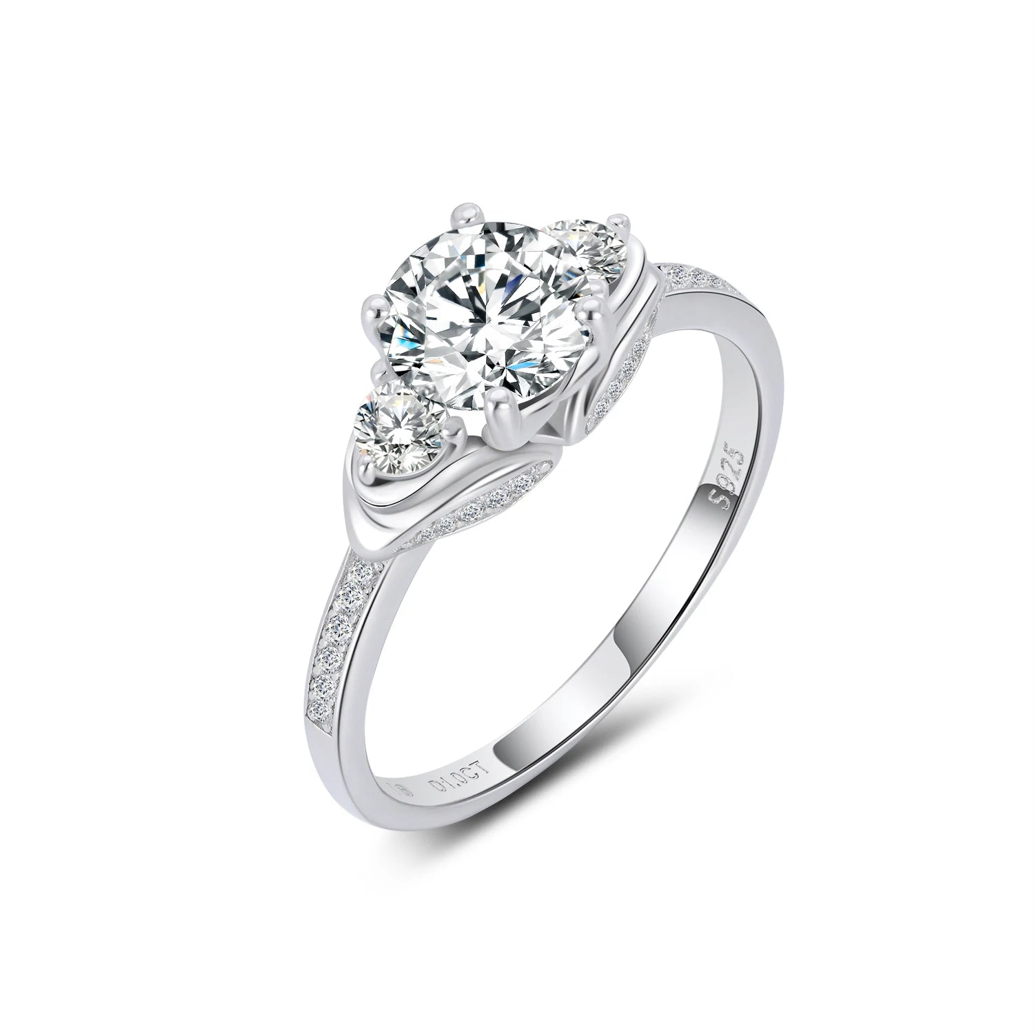 YBO Custom 925 Sterling Silver Brilliant Three-Stone Moissanite Rings CZ PavÃ© Setting Ring for Women Wedding Engagement Party