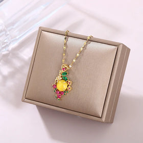 Gemstones Phoenix Yellow Pendant Fashion Jewelry Zircon Pendant Necklace Chalcedony Stainless Steel Pendant Angel Necklace