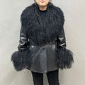 Jancoco Winter Fashion Real Sheepskin Leather Coat Mongolian Fur Collar Leather Jackets Women