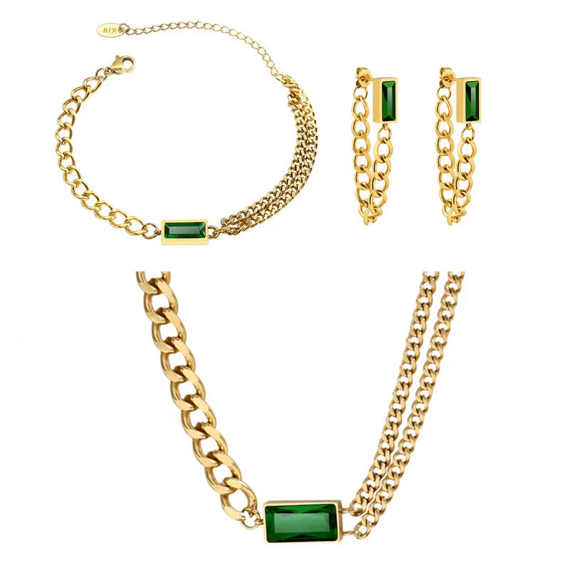 Wholesale Necklace Bracelet Stainless Steel 18K Gold Women Gemstone Women Jewelry Set 2021