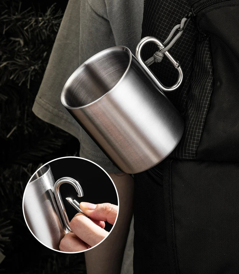 Camp Outdoor 200ml 300ml 400ml Double Wall Stainless Steel 304 Coffee Mugs Camping Cups with Handle