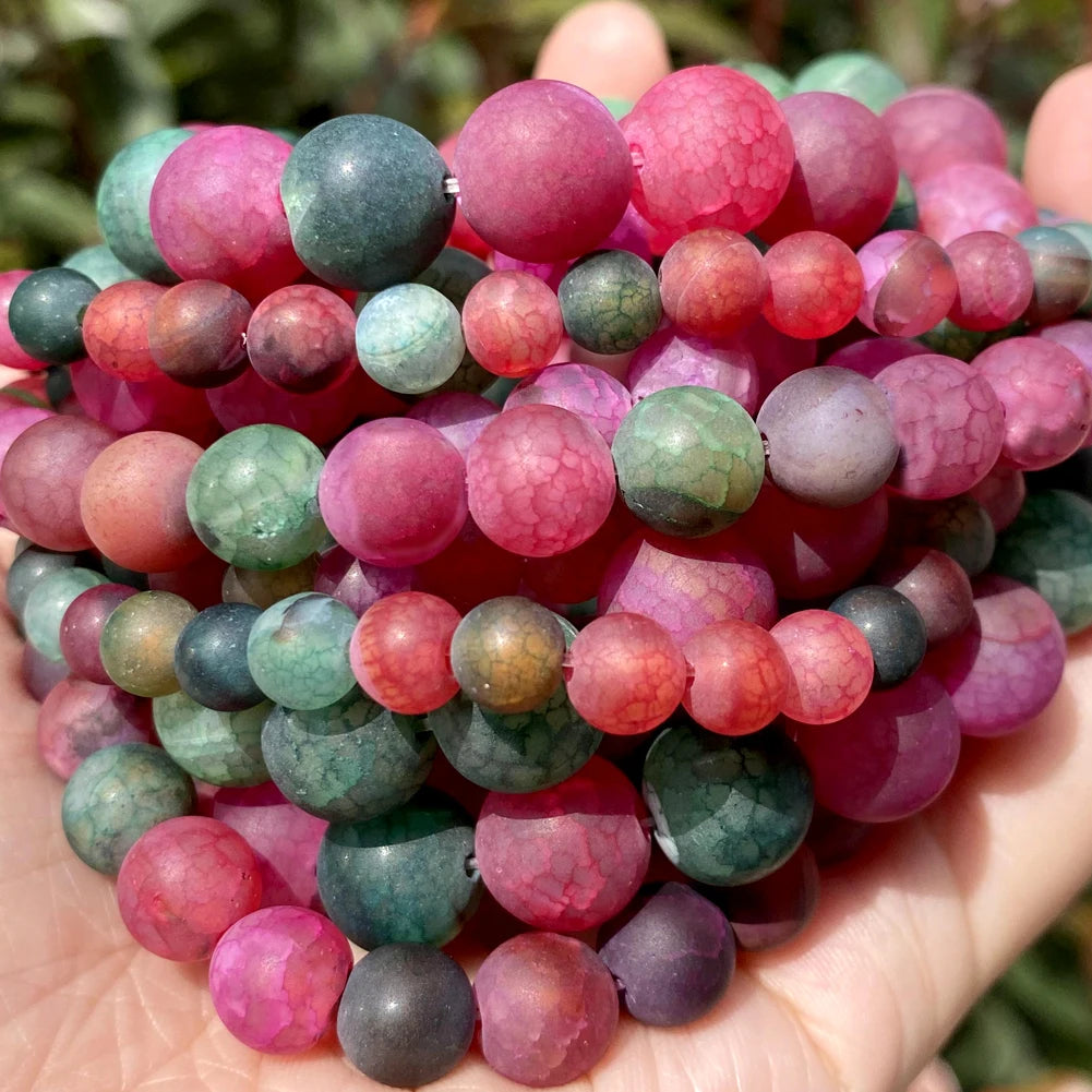 AsVrai U Natural Stone Beads Matte Tourmaline Dragon Veins Agate Round Spacer Bead for Jewelry Making DIY Handmade Bracelet