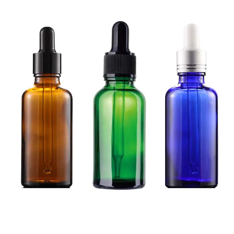 Round Shoulder Aluminum Cover Plastic Cover Essential Oil Rubber Squeeze Brown Green Cosmetic Glass Dropper Bottle