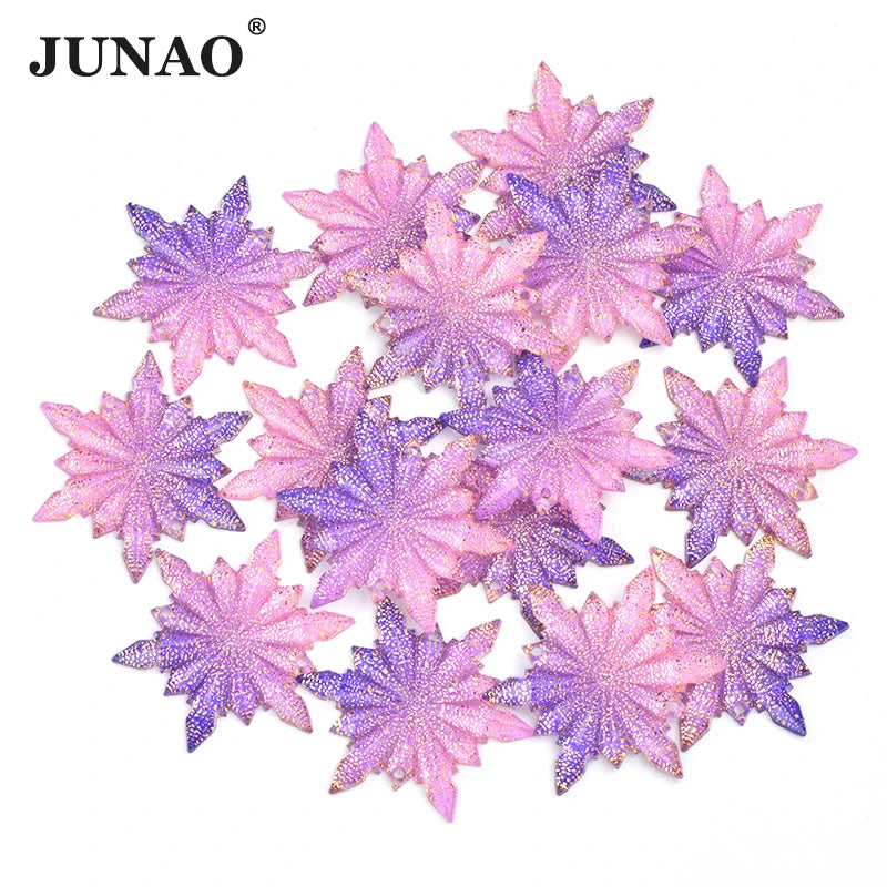 JUNAO 300pcs Glass Flower Stone for Jewelry 25*38mm Resin Crystal Beads With Hole 3d Flower Sewing Rhinestones for Crafts DIY