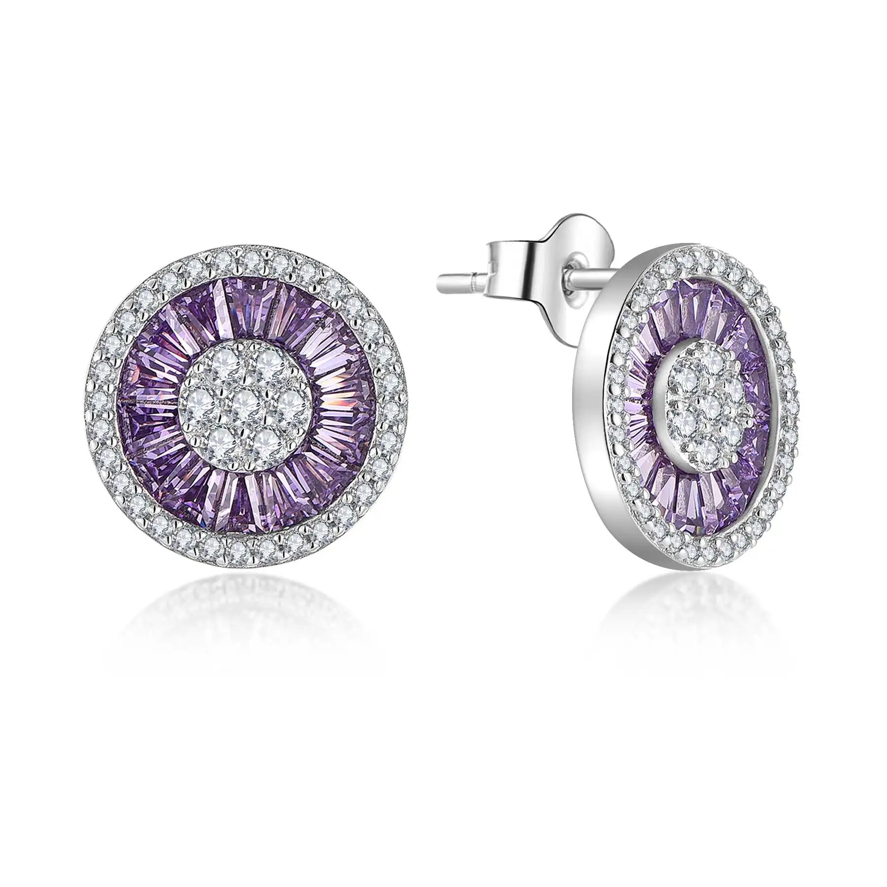 Qingxin CUSTOM OEM Fine Jewelry Luxury 925 Sterling Silver Purple Cubic Zirconia Round Stud Earring for Women