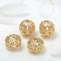 Wholesale DIY Handmade Jewelry Accessories 14K Gold Plated Round Hollow Spacer Beads for Bracelet Making Findings