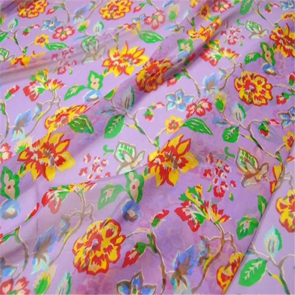 10mm 54" Printed Floral Pattern Top 100% Pure Soft GGT Silk Georgette Fabric for Girl Lovely Summer Dress