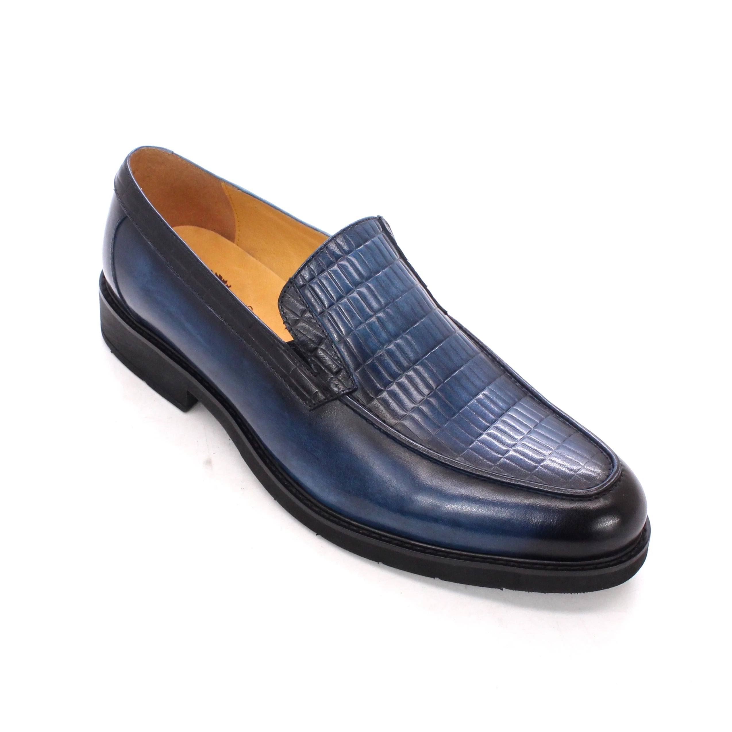 Blue Leather Loafers Handmade Men Thick Sole Leather Shoes Slip on Casual Dress Shoes for Men