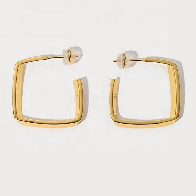 2023 New Niche Design Premium Sense Brass Plated 18K Gold Irregular Geometry Large Square Earrings