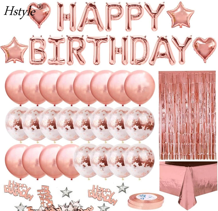 Rose Gold Birthday Party Decoration Happy Birthday Banner Rose Gold Fringe Curtain for Women Girl Birthday Party ST011